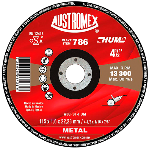 Disco 786 Corte de Metal 4 1/2” x 1/16” AUSTROMEX